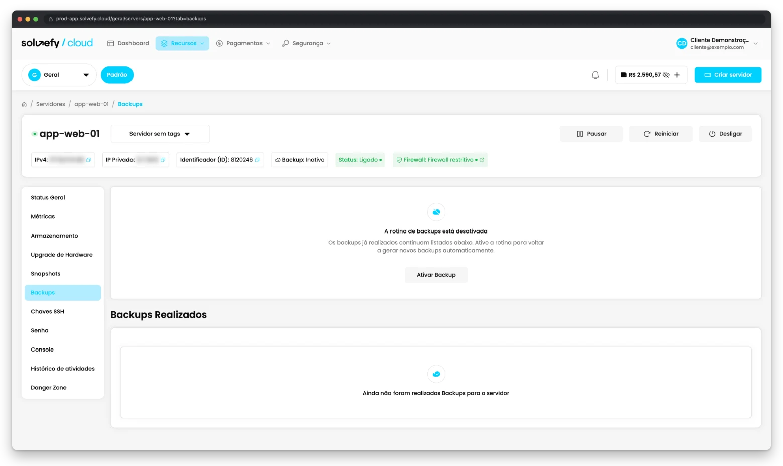 Tela de backups realizados